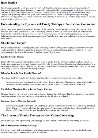 Understanding the Dynamics of Family Therapy at New Vision Counseling