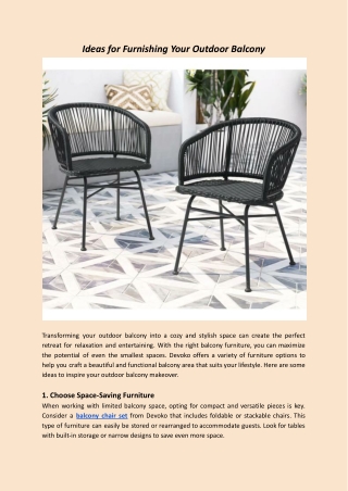 Ideas for Furnishing Your Outdoor Balcony