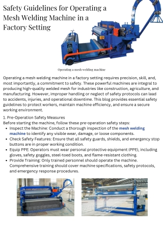 Safety Guidelines for Operating a Mesh Welding Machine in a Factory Setting