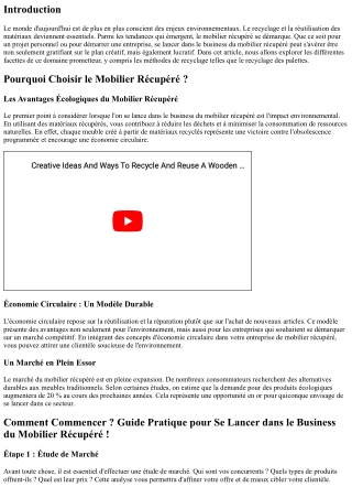 “Se Lancer dans le Business du Mobilier Récupéré !”