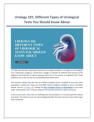 Urology 101 - Different Types of Urological Tests You Should Know About