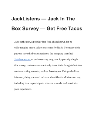 JackListens – Jack In The Box Survey – Get Free Tacos