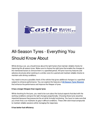 All-Season Tyres - Everything You Should Know About