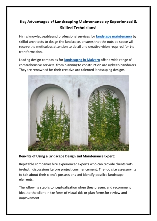 Key Advantages of Landscaping Maintenance by Experienced & Skilled Technicians!