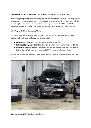 Expert BMW Service in Auckland: Trust Ultimate Mechanics for Unmatched Care