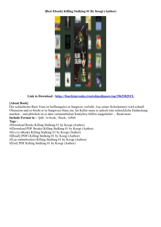 [Kindle Book] Killing Stalking 01 By Koogi (Author)