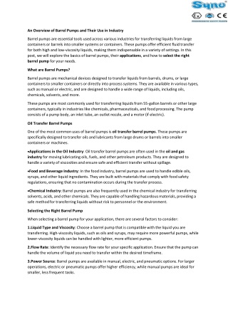 An Overview of Barrel Pumps and Their Use in Industry