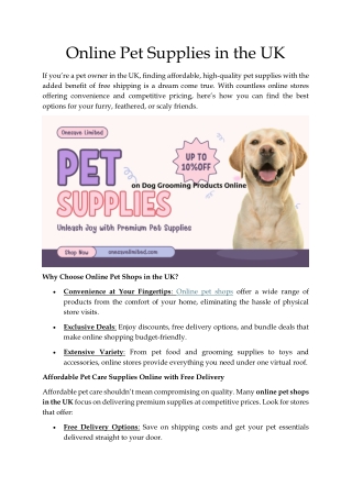 Online Pet Supplies in the UK