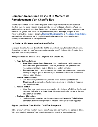 Comprendre la Durée de Vie et le Moment de Remplacement d'un Chauffe-Eau