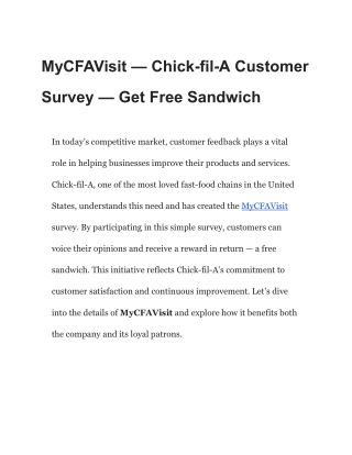 MyCFAVisit - Chick fil A Customer Survey - Get Free Sandwich