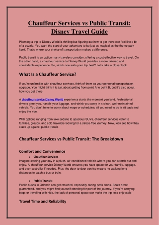 Chauffeur Service Disney World: Luxury and Convenience Combined