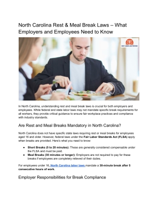 North Carolina Rest & Meal Break Laws – Employer Guide