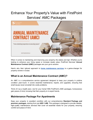Enhance Your Property's Value with FirstPoint Services' AMC Packages