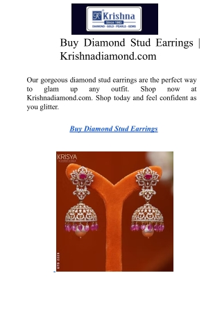 Buy Diamond Stud Earrings | Krishnadiamond.com