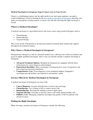 Medical Oncologist in Gurugram