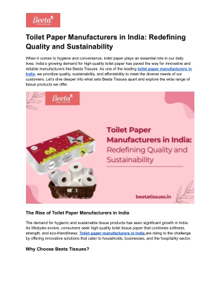 Toilet Paper Manufacturers in India_ Redefining Quality and Sustainability