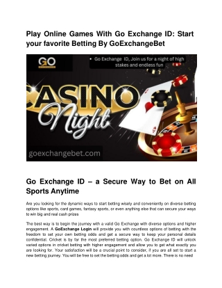 Play Online Games With Go Exchange ID: Start your favorite Betting By GoExchange
