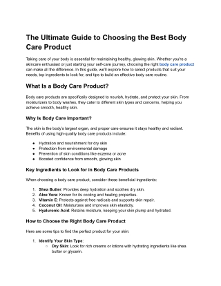 The Ultimate Guide to Choosing the Best Body Care Product