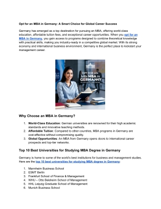 Pursue an MBA in Germany