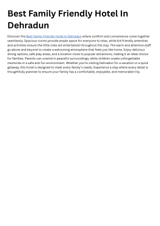 Best Family Friendly Hotel In Dehradun