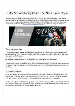 5 Car Air Conditioning Issues That Need Urgent Repair