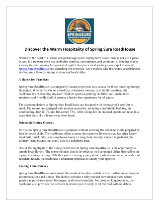 Discover the Warm Hospitality of Spring Sure RoadHouse