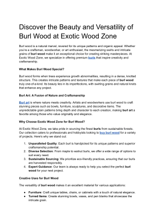 Discover the Beauty and Versatility of Burl Wood at Exotic Wood Zone
