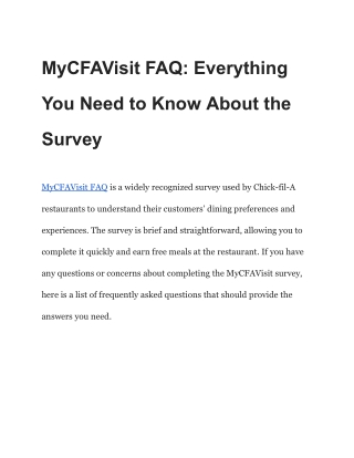 MyCFAVisit - Chick fil A Customer Survey - Get Free Sandwich