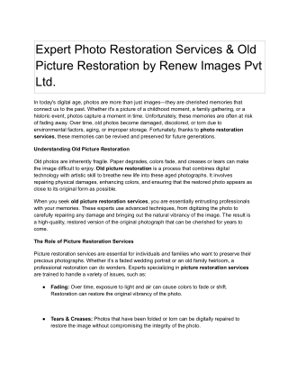 Expert Photo Restoration Services & Old Picture Restoration by Renew Images Pvt