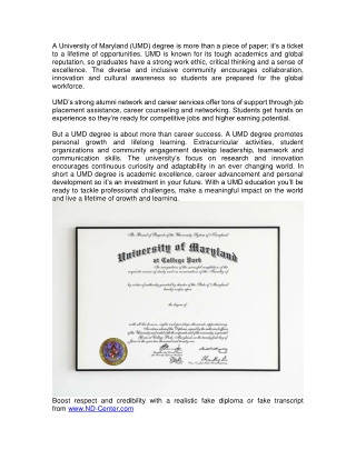 University of Maryland Fake Diploma Fake Degree