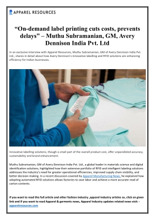 “On-demand label printing cuts costs, prevents delays”