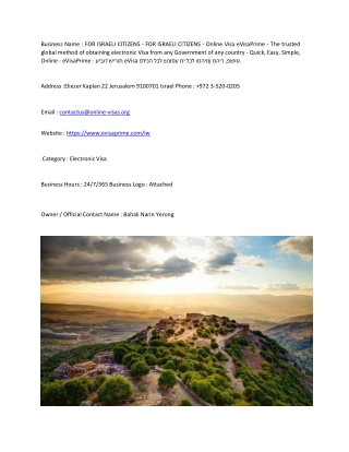 FOR ISRAELI CITIZENS -   FOR ISRAELI CITIZENS - Online Visa  eVisaPrime - The t