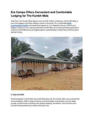 Era Camps Offers Convenient and Comfortable Lodging for The Kumbh Mela