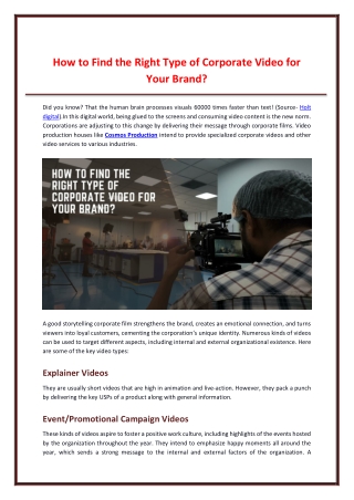 How to Find the Right Type of Corporate Video for Your Brand