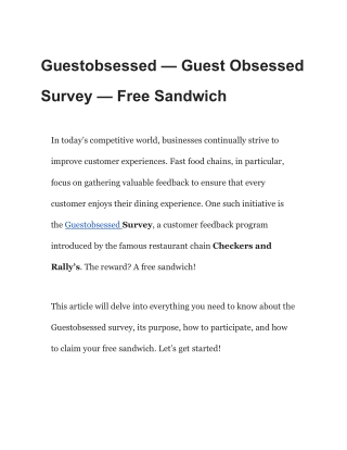 Guestobsessed – Guest Obsessed Survey – Free Sandwich