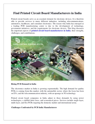 Find Printed Circuit Board Manufacturers in India