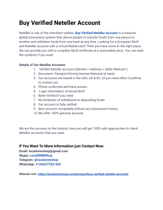 Top 05 Sites To Buy Verified Neteller Accounts In This Year