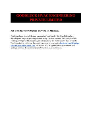 Air Conditioner Repair Service In Mumbai