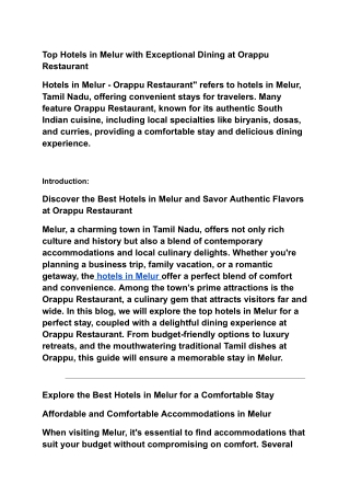 Hotels in Melur - Orappu Restaurant