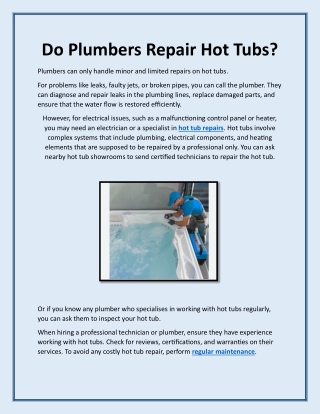 Do Plumbers Repair Hot Tubs ?