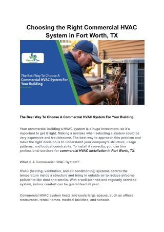Choosing the Right Commercial HVAC System in Fort Worth, TX