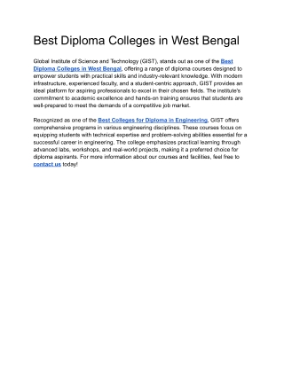 Best Diploma Colleges in West Bengal