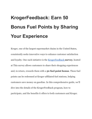 Krogerfeedback.com - www.Kroger.com - 50 fuel pt bonus