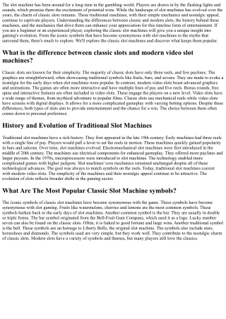 Classic Slots: Where Nostalgia Meets Simple Gaming Thrills