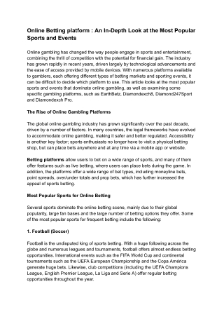 Online Betting platform _ An In-Depth Look at the Most Popular Sports and Events