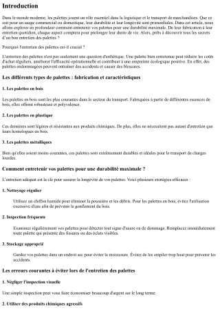 Comment entretenir vos palettes pour une durabilité maximale ?