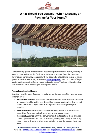 What Should You Consider When Choosing an Awning for Your Home?