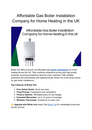 Affordable Gas Boiler Installation Company for Home Heating in the UK