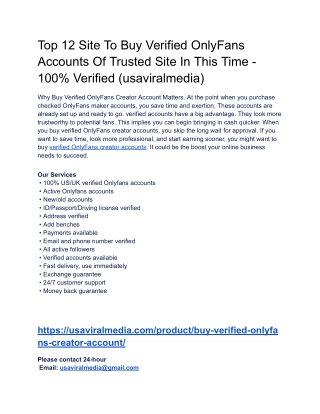 Top 12 Site To Buy Verified OnlyFans Accounts Of Trusted Site In This Time - 100% Verified (usaviralmedia)