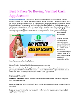 Best 9 Place To Buying, Verified Cash App Account